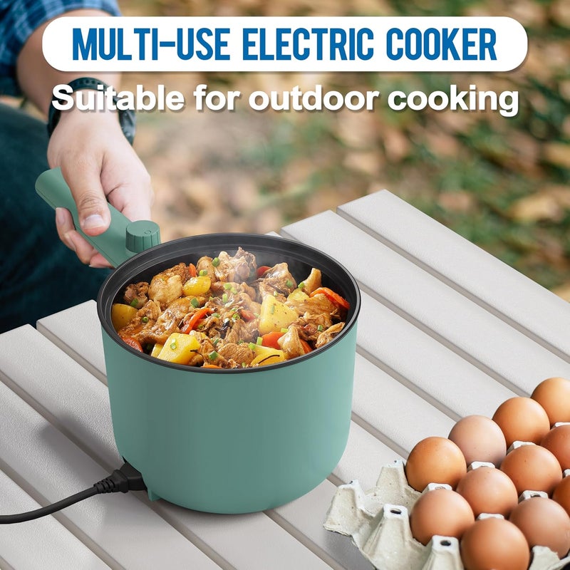 TopWit Hot Pot Electric with Steamer, 1.5L Ramen Cooker, Non-Stick Sauté Pan, Portable Cooking Pot, Electric Cooker with Dual Power Control, BPA Free, Over-Heating & Boil Dry Protection, Green - Image 4